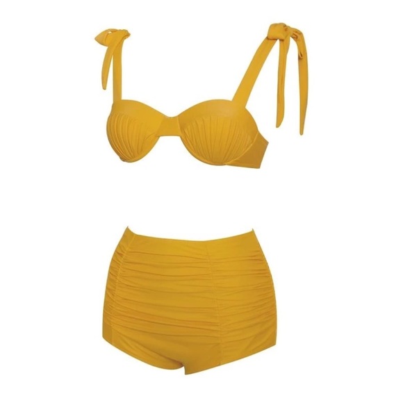 Mustard yellow 2 piece Bikini w/ ruched detail - Picture 2 of 3